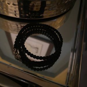 Black braided leather & sterling silver triple wrap bracelet by Scott Kay